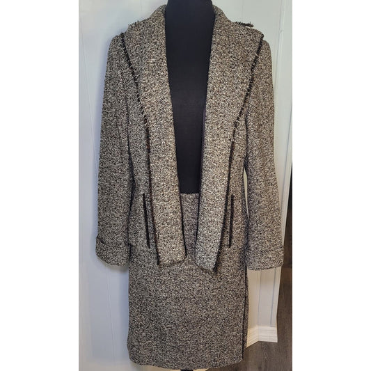 Akris Brown/Beige Speckled Wool Blend Skirt & Jacket Set Size IT 48 - US 16