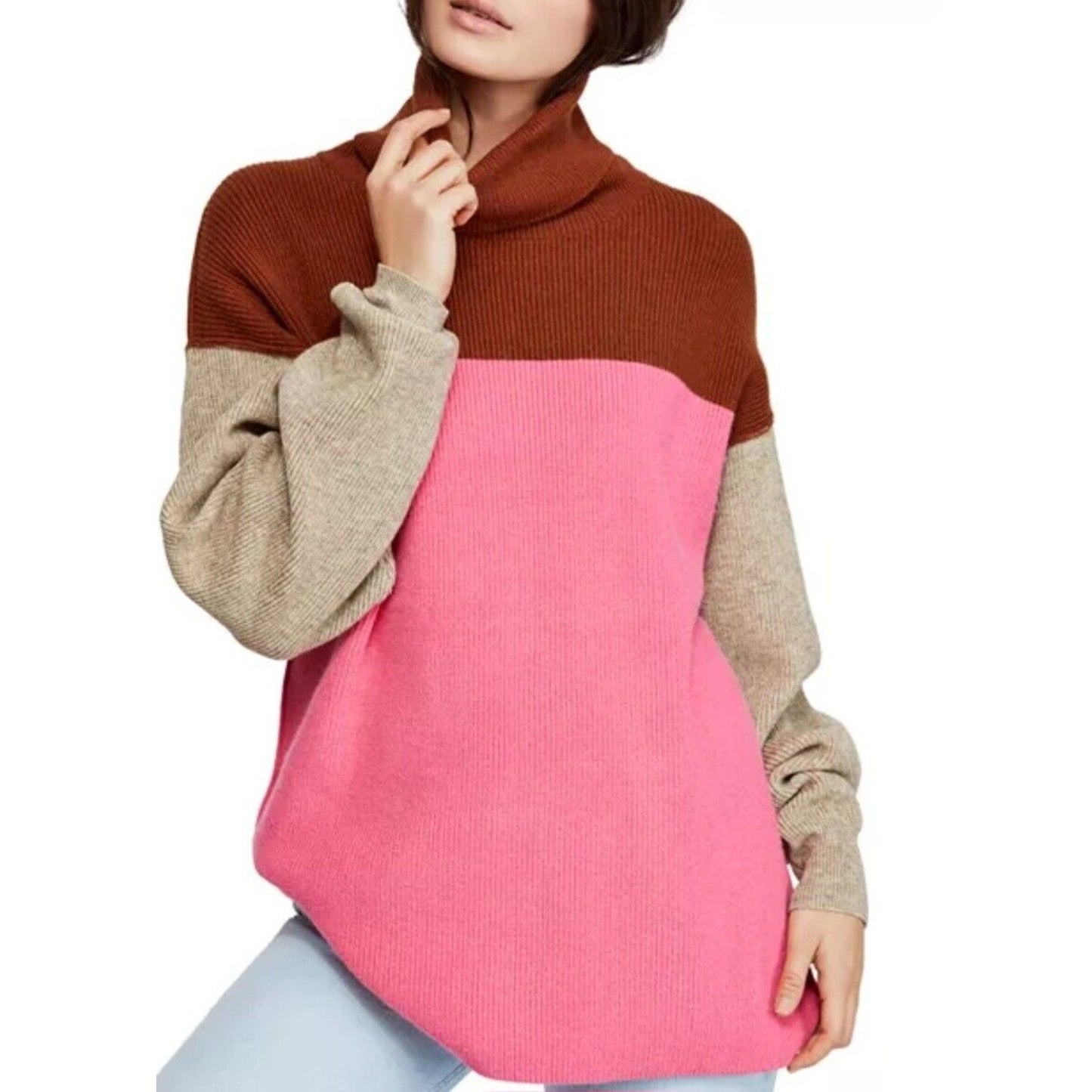 Free People Softly Structured Sweater Womens Size XS Colorblock Turtleneck Knit