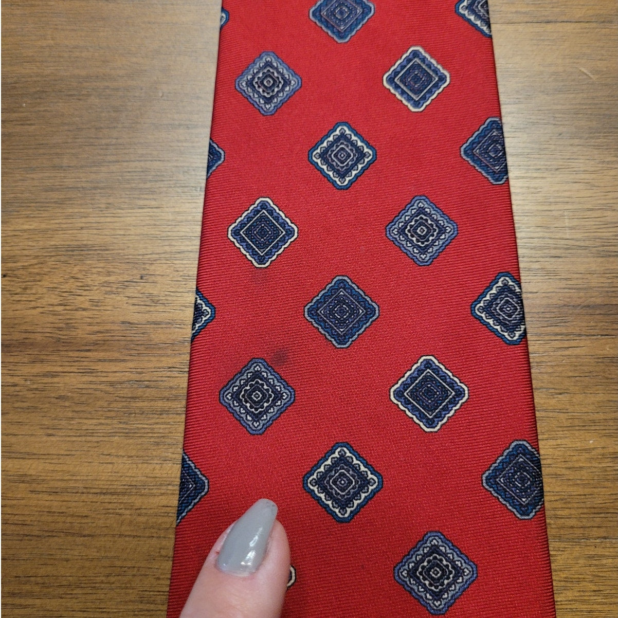 Vintage Countess Mara Men's Necktie Red with Blue Geometric Design