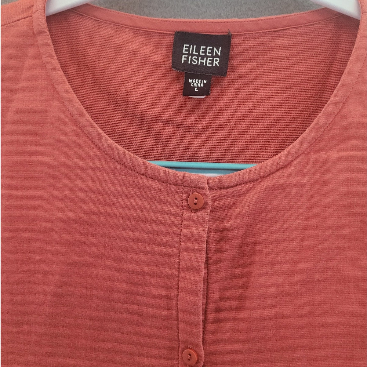 Eileen Fisher Quilted Cotton Sleeveless Button Down Coral Women's sz Large