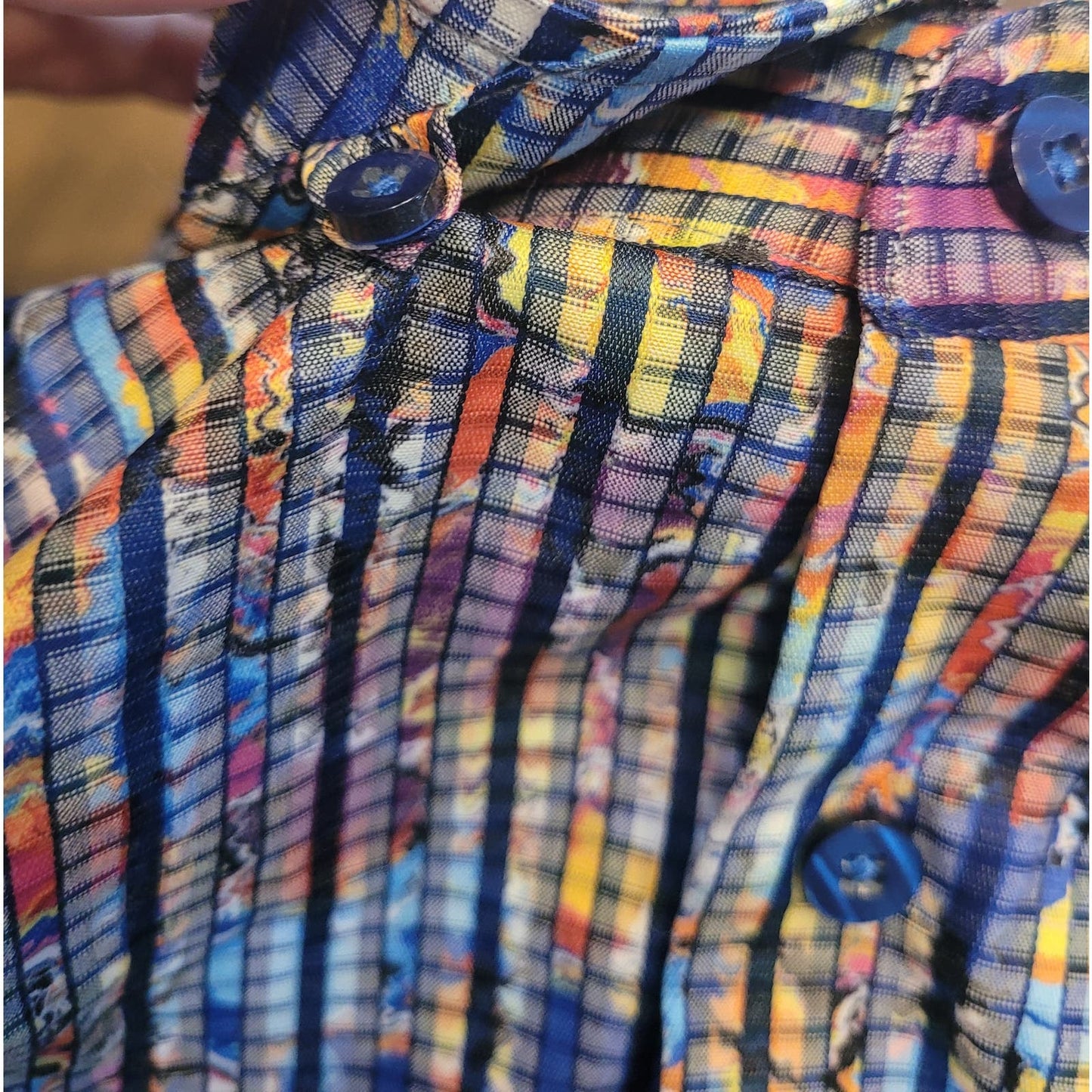 Luchiano Visconti Men’s Flip Cuff Dress Shirt Colorful Stripe • Large