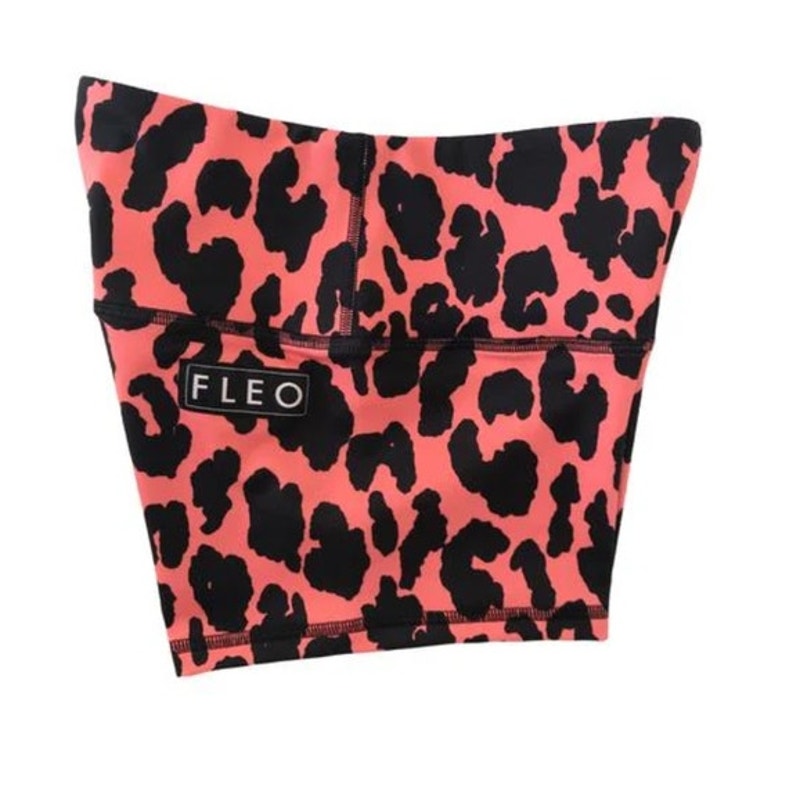 FLEO Power High Rise Shorts, Size XS, Coral Leopard Shorts Activewear