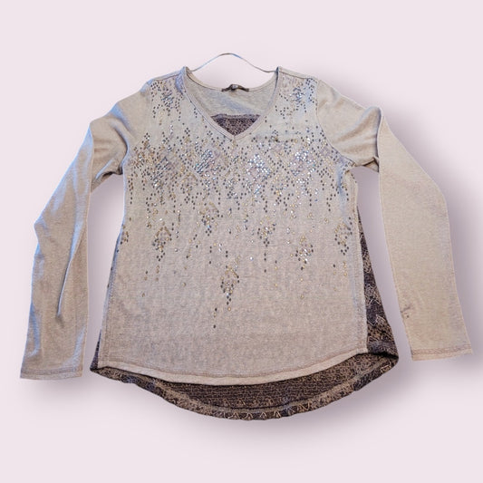 Miss Me Top size Small Long Sleeve Beige sequins Beaded Lace Embellished Blouse