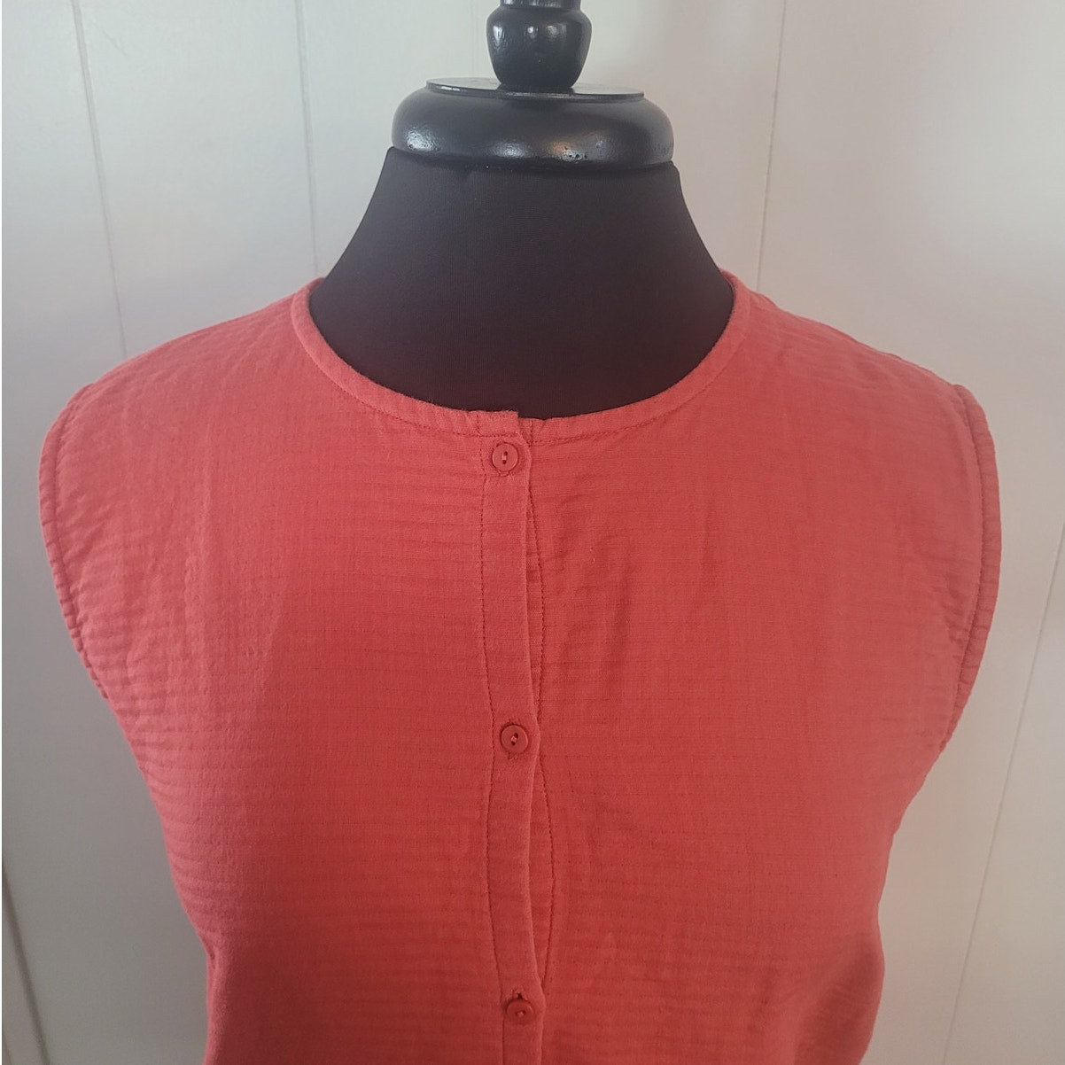 Eileen Fisher Quilted Cotton Sleeveless Button Down Coral Women's sz Large