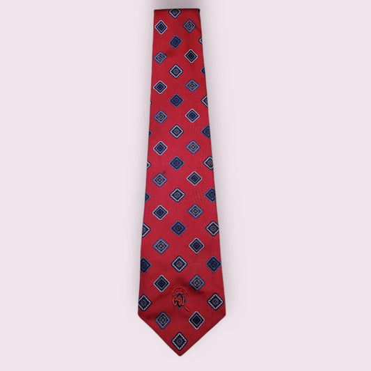 Vintage Countess Mara Men's Necktie Red with Blue Geometric Design