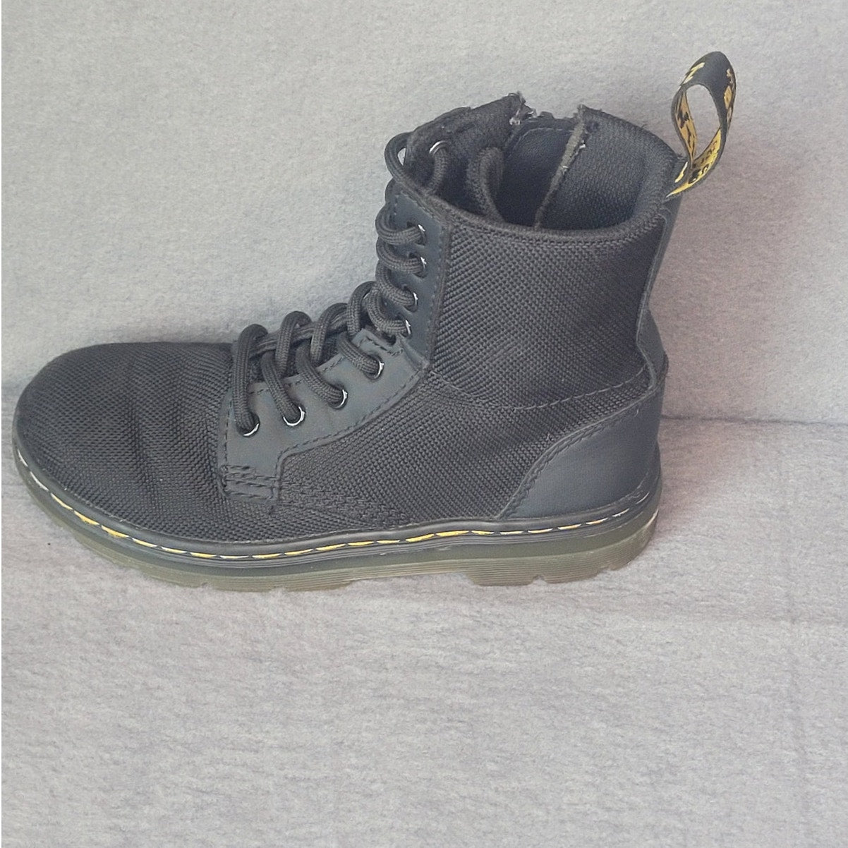 Doc Martens Dr Combs J AW004 Youth Kids Black Combat Boots Sz 12 Canvas Zip