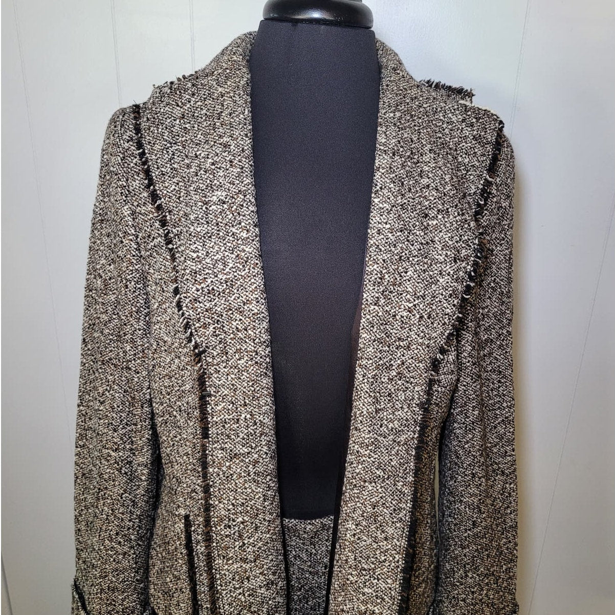 Akris Brown/Beige Speckled Wool Blend Skirt & Jacket Set Size IT 48 - US 16