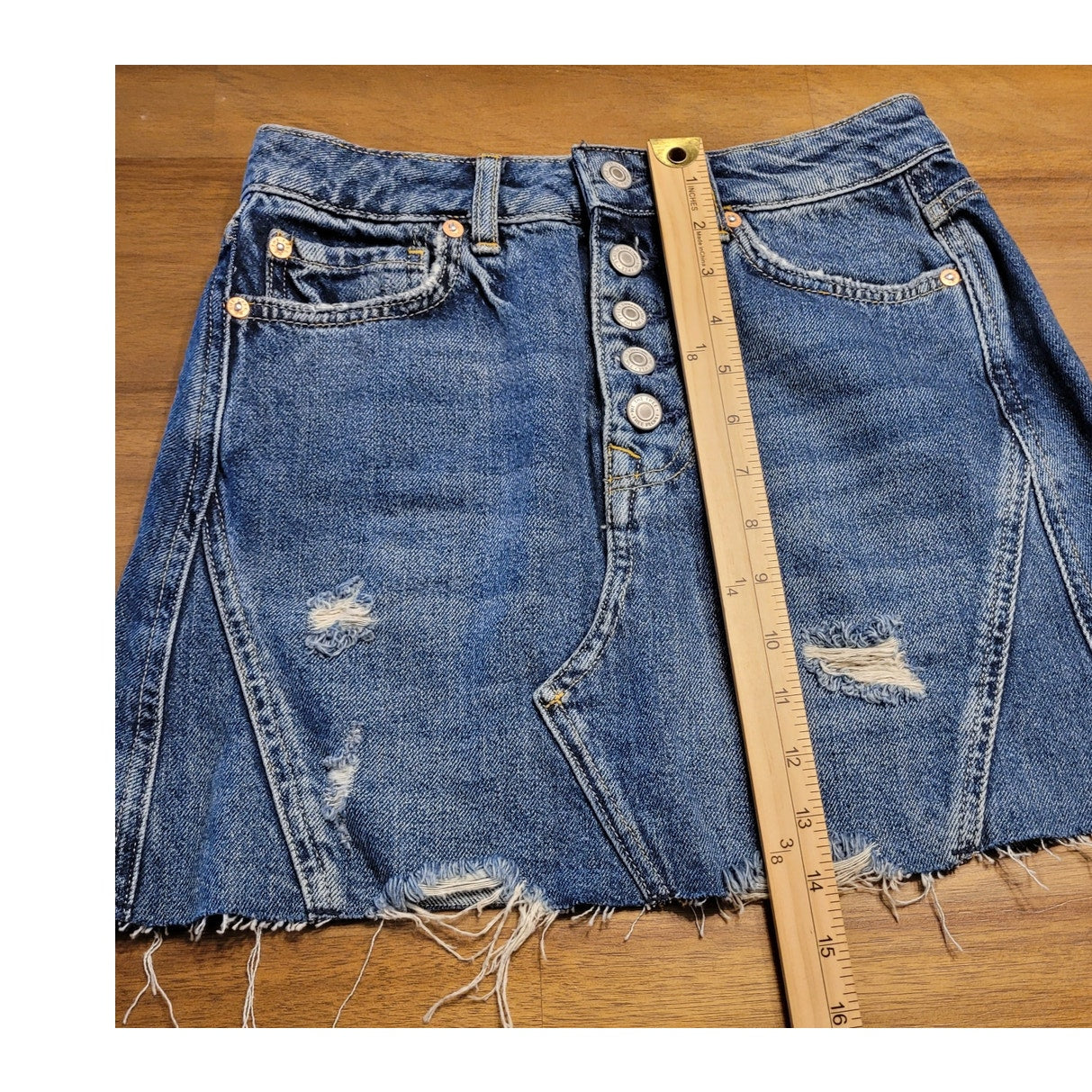 Free People Harvey Distressed Button Fly Jean Skirt Womens size 25 Raw Hem