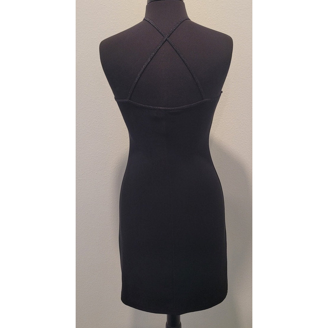 VTG City Triangles Little Black Dress Halter Criss Cross Strappy M 90s Y2K READ