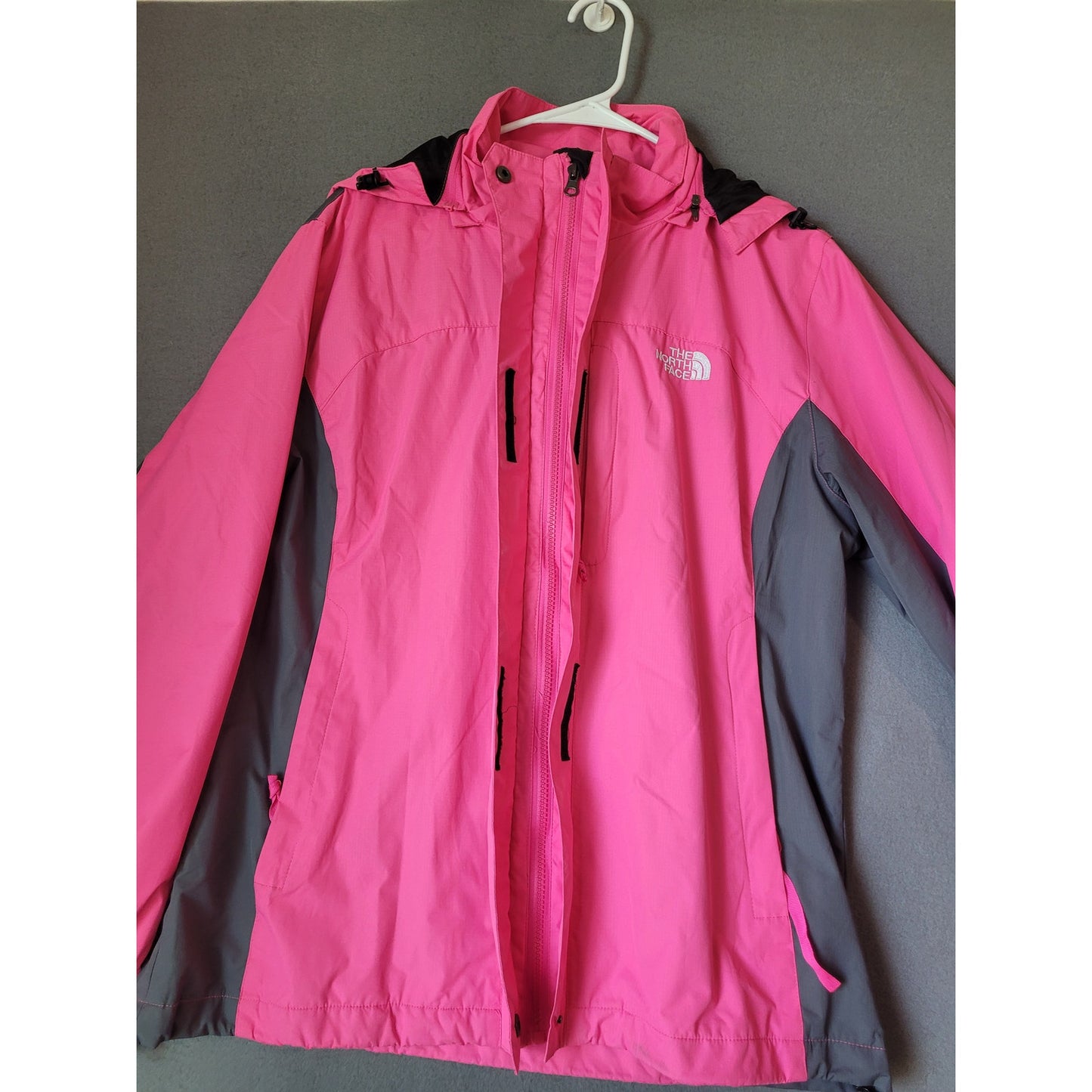 The North Face Pink/Gray Insulated Jacket Removable Hood Lightweight L READ