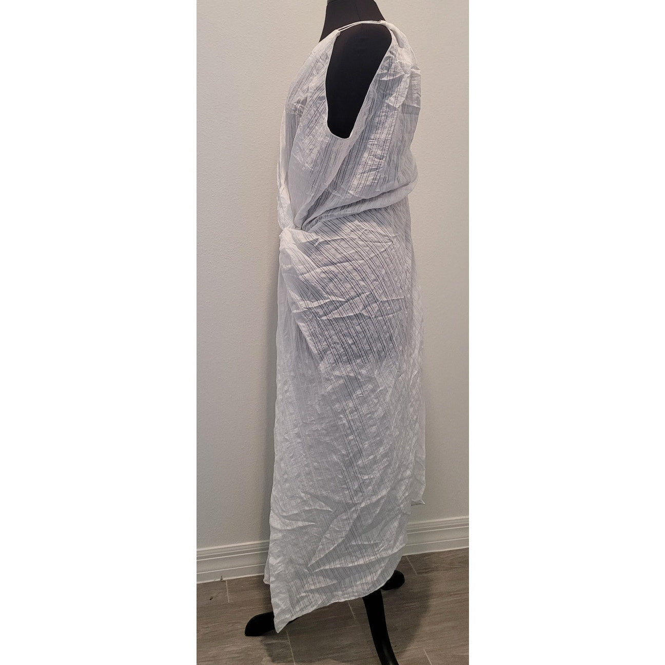 Zara Womens Midi Asymmetric Semi-Sheer Textured Dress White XL 2682/996