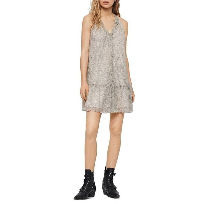 AllSaints Maisie Speckled Ruffle Dress Cream Babydoll Women’s Size XS