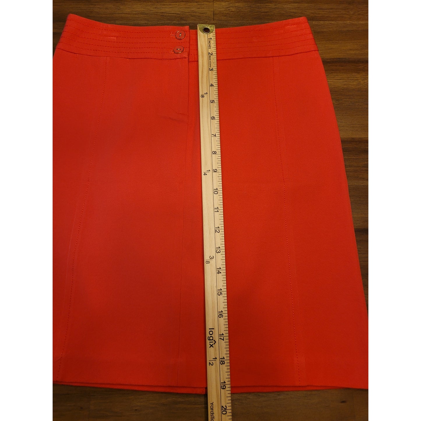 J.McLaughlin Womens Button Detail Pencil Skirt Coral Red Back Vent Sz 0