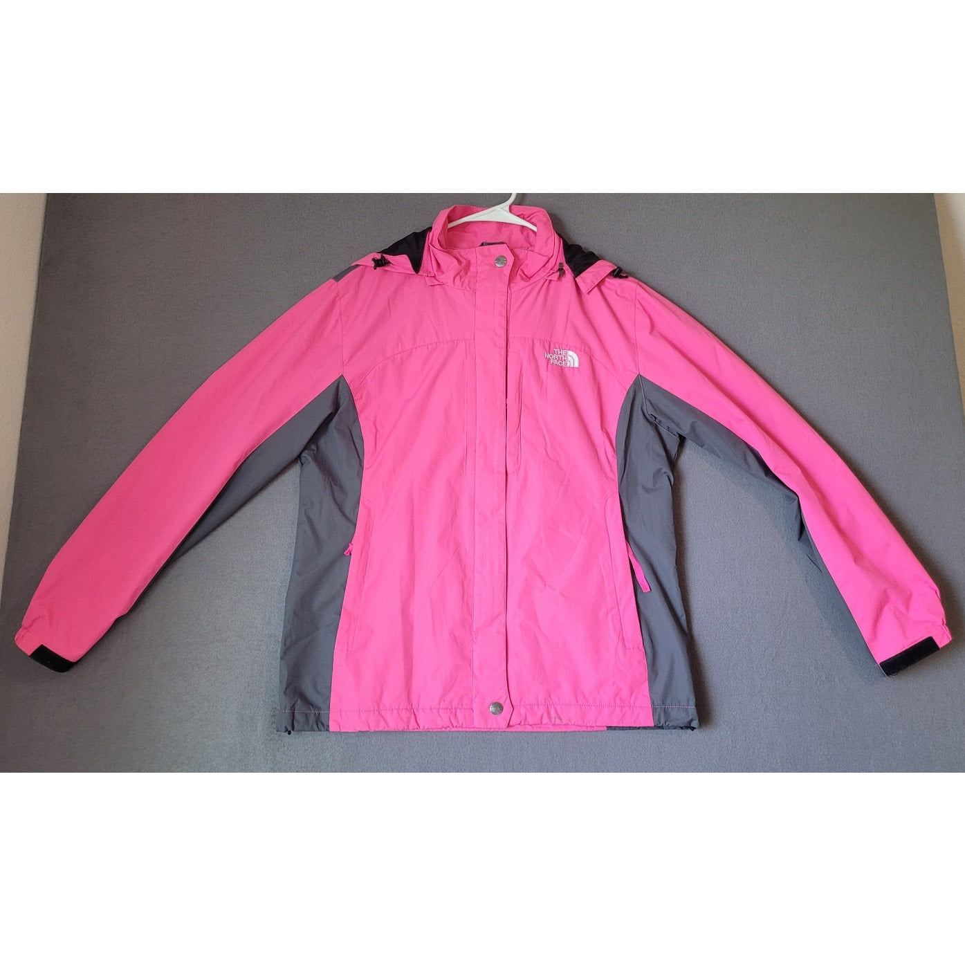 The North Face Pink/Gray Insulated Jacket Removable Hood Lightweight L READ