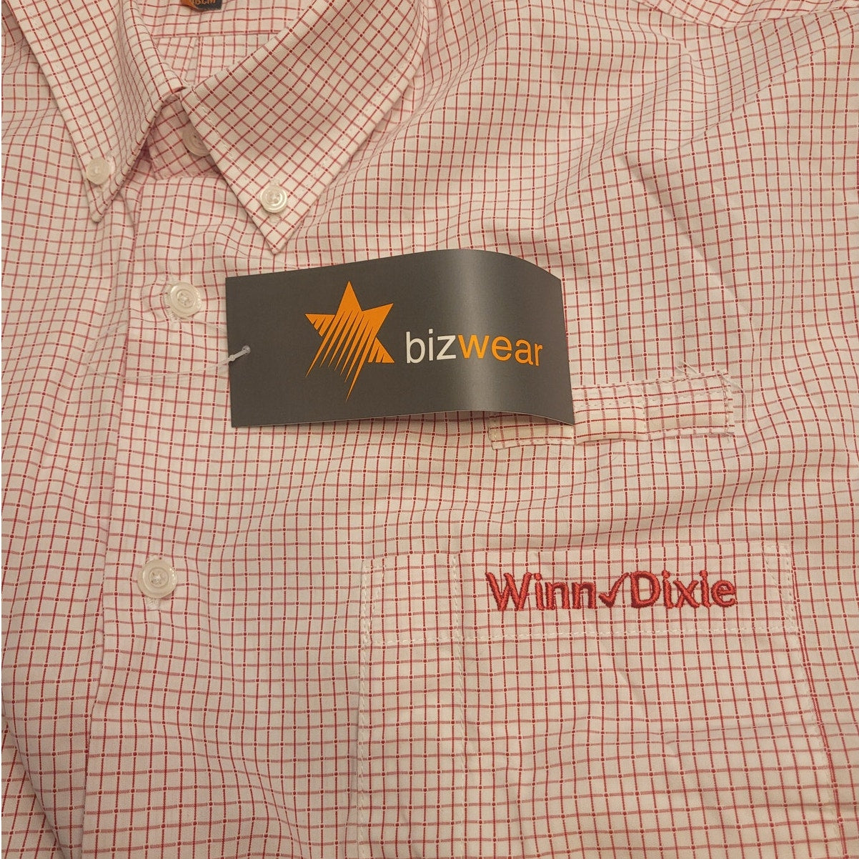 Winn Dixie Button Down Shirt Men's Large 17.5" Red White Check NWT