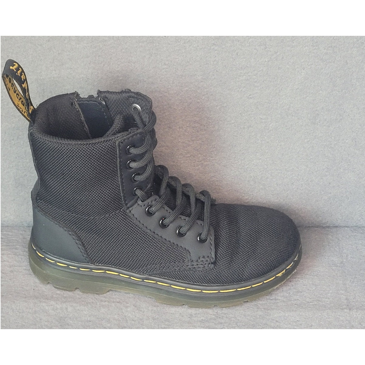 Doc Martens Dr Combs J AW004 Youth Kids Black Combat Boots Sz 12 Canvas Zip