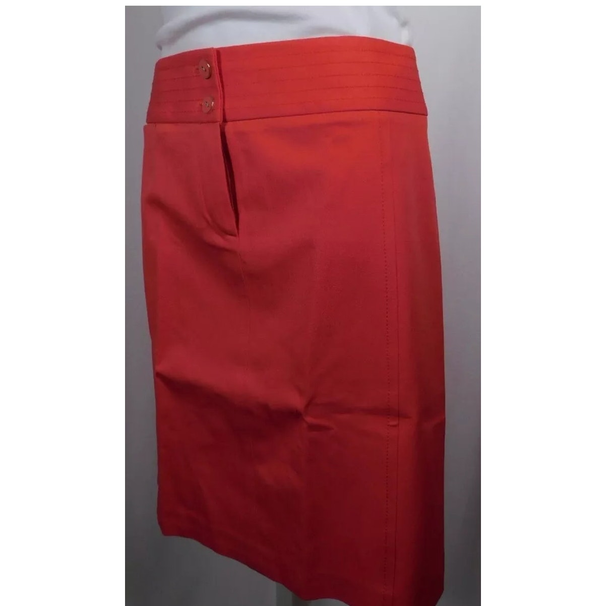 J.McLaughlin Womens Button Detail Pencil Skirt Coral Red Back Vent Sz 0