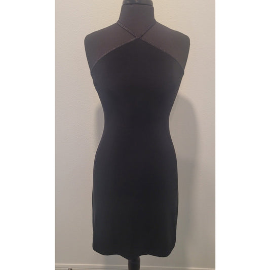 VTG City Triangles Little Black Dress Halter Criss Cross Strappy M 90s Y2K READ