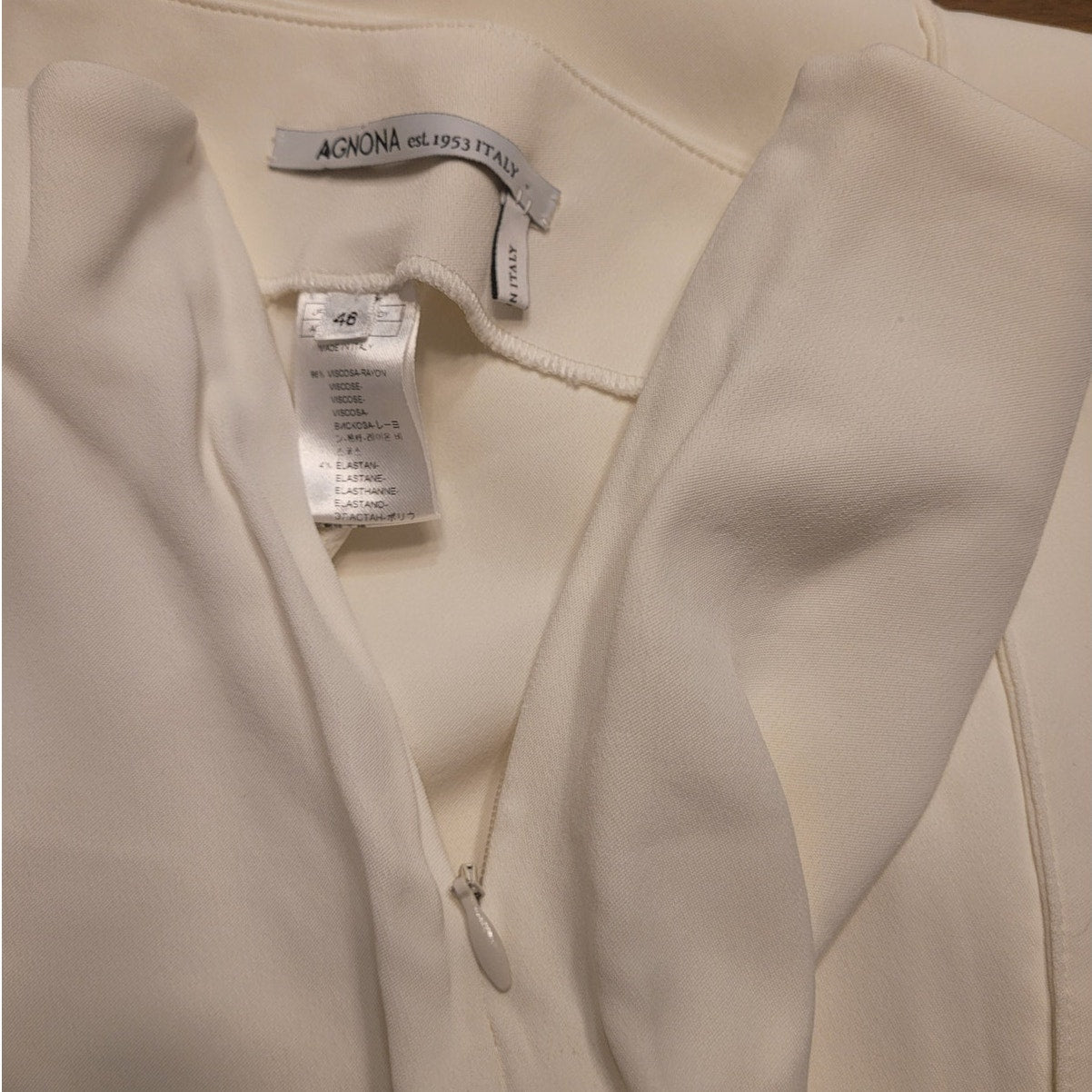 Agnona Ivory Viscose Wide Leg Dress Pants IT46 Side Zip Classic READ