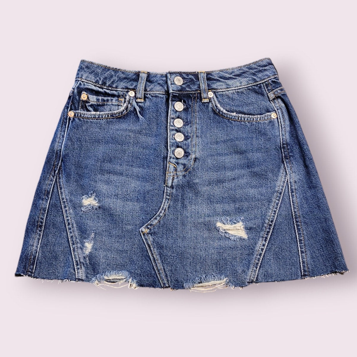 Free People Harvey Distressed Button Fly Jean Skirt Womens size 25 Raw Hem