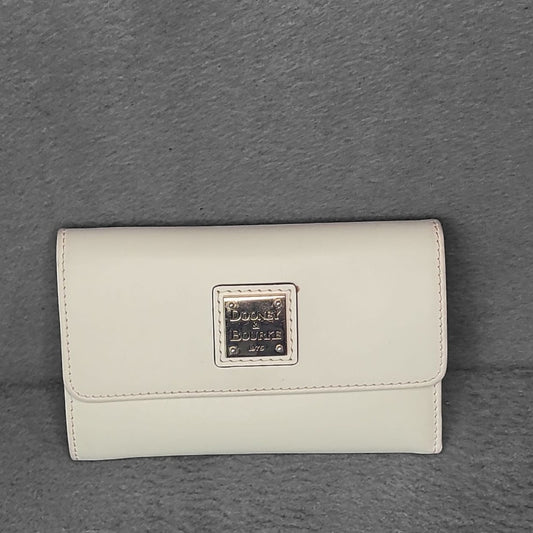 Dooney & Bourke Ivory Leather Flap Wallet Trifold 6" x 4"