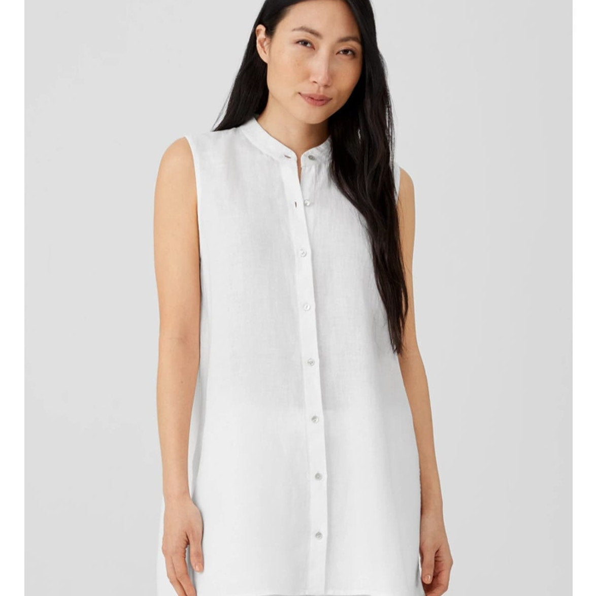 Eileen Fisher Women's Organic Cotton Mandarin Collar Shirt White Size Small