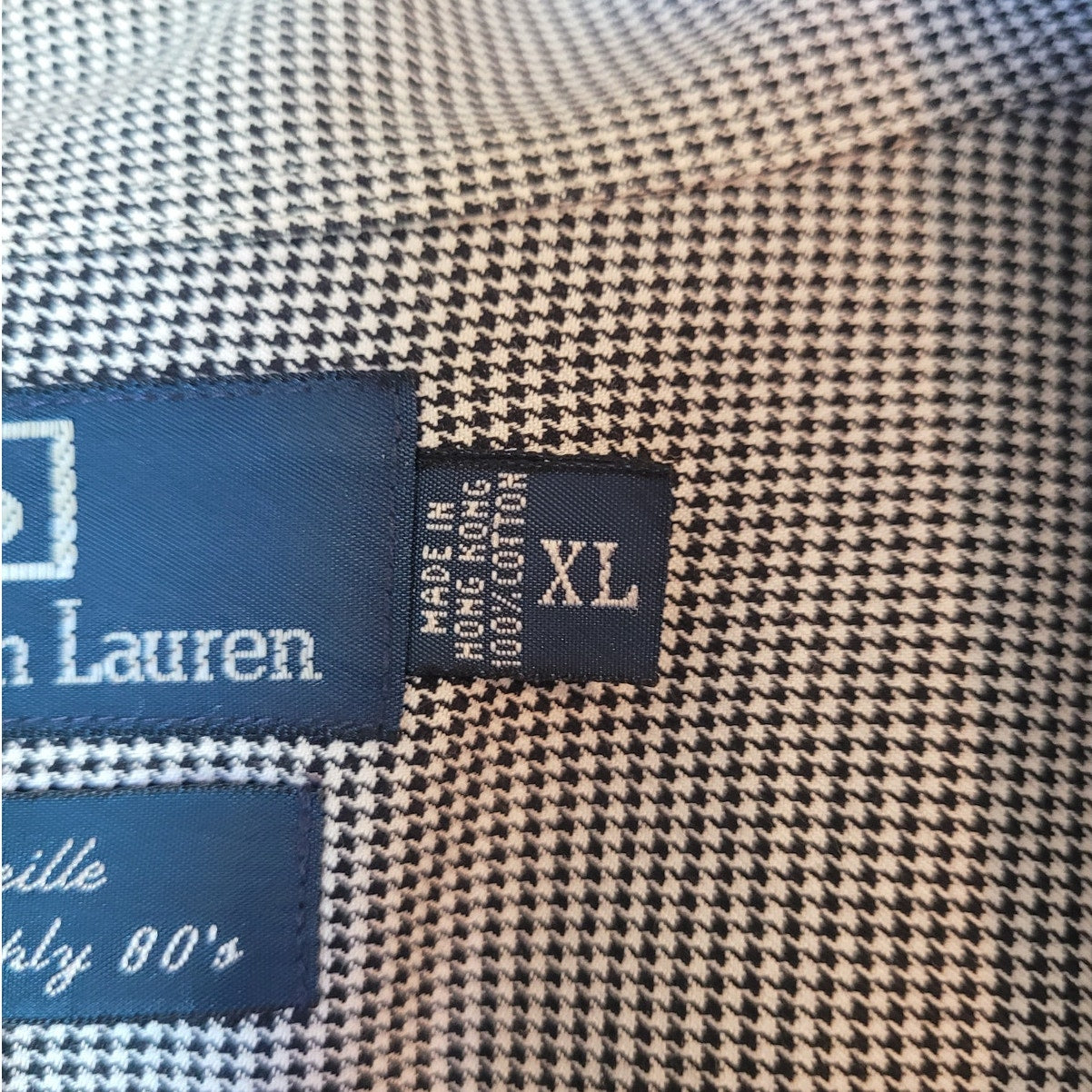 VTG Polo Ralph Lauren Men XL Button Down Shirt Marseille Two Ply 80s Houndstooth