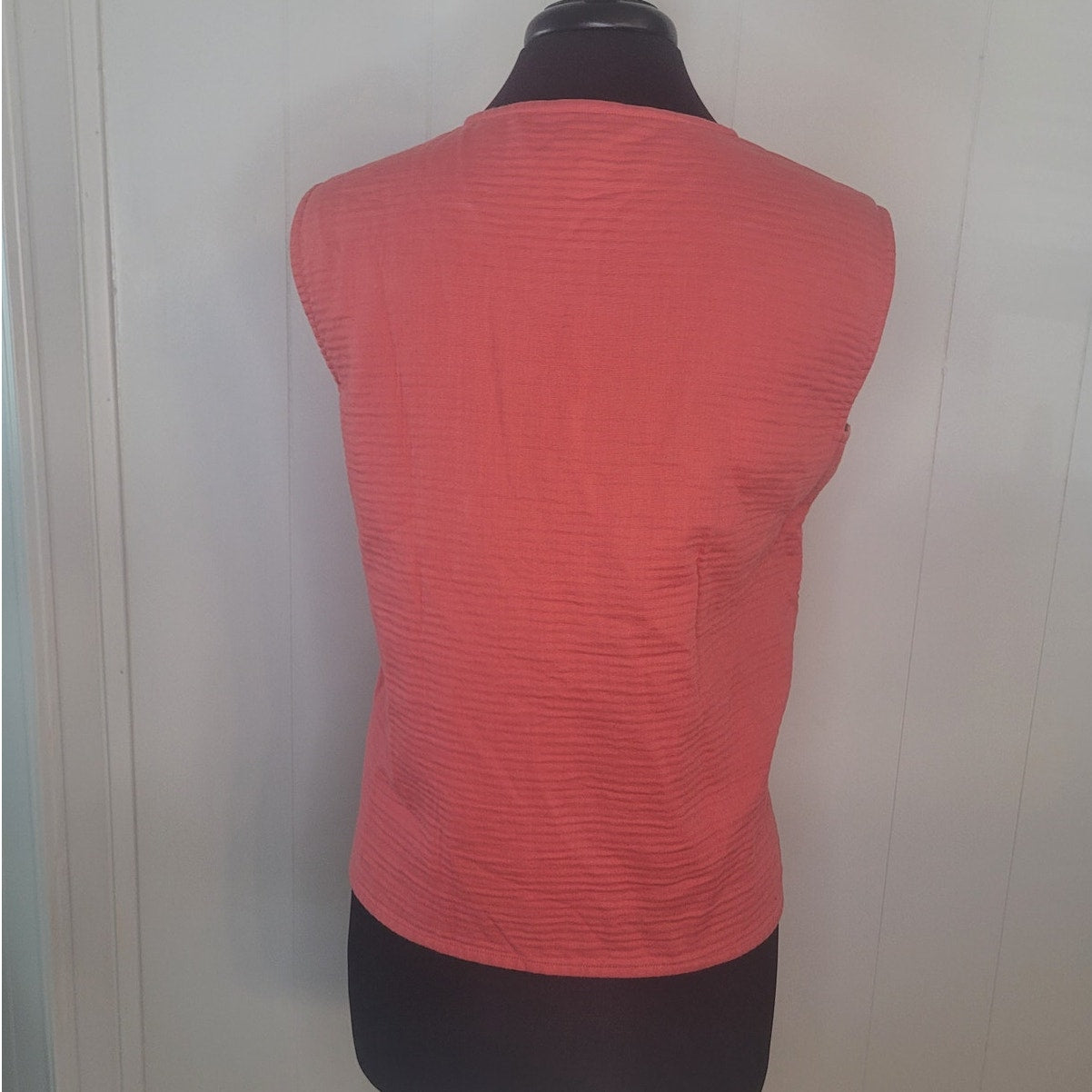 Eileen Fisher Quilted Cotton Sleeveless Button Down Coral Women's sz Large