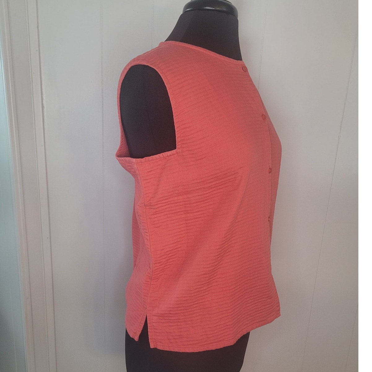 Eileen Fisher Quilted Cotton Sleeveless Button Down Coral Women's sz Large