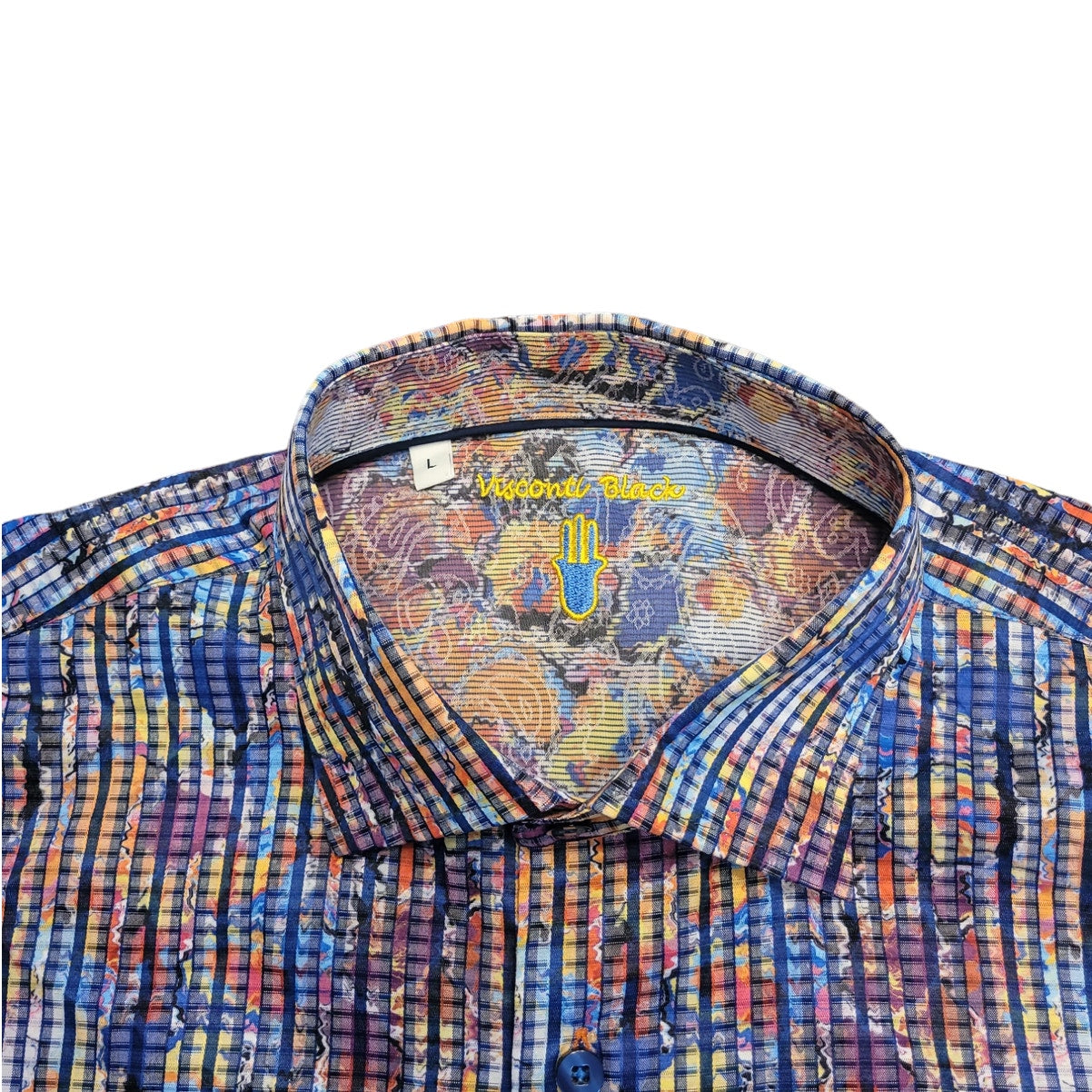 Luchiano Visconti Men’s Flip Cuff Dress Shirt Colorful Stripe • Large